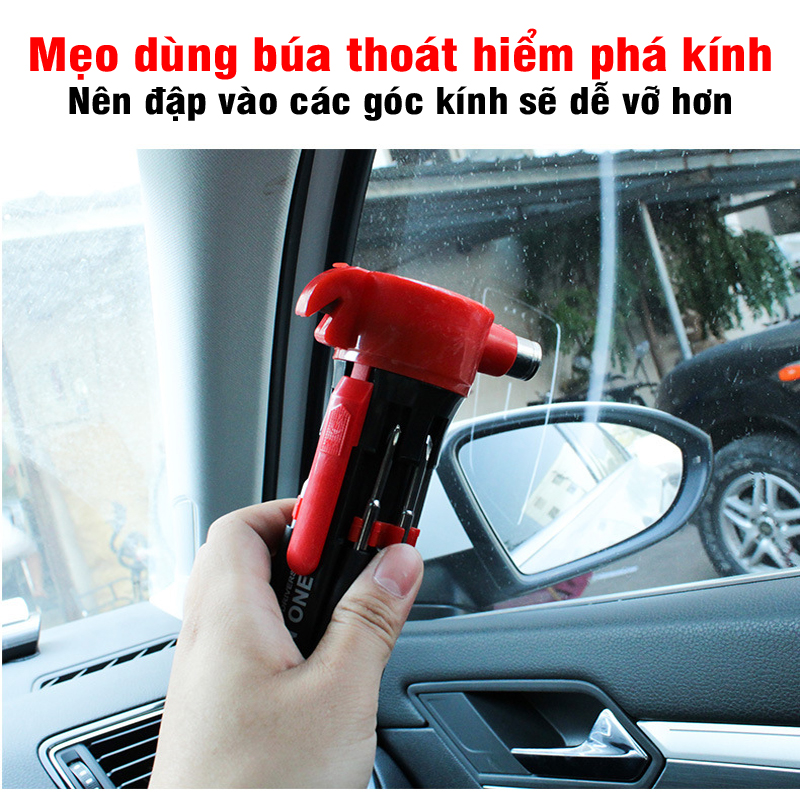 Búa thoát hiểm phá kính đa năng 8 trong 1 tích hợp tua vít và đèn pin cao cấp