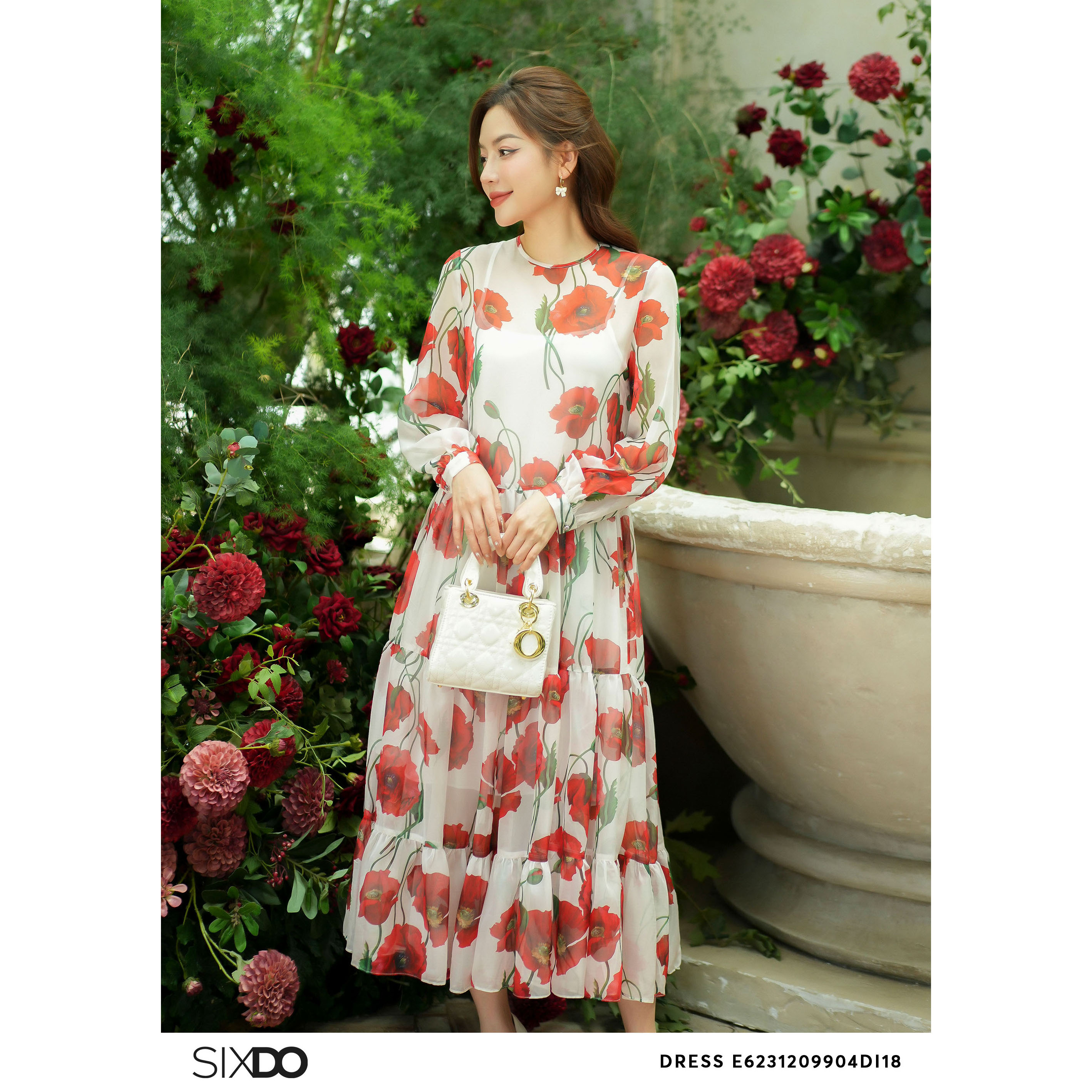 Đầm midi voan hoa SIXDO (Floral Voile Midi Dress)
