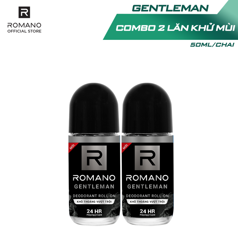 Combo 2 Lăn khử mùi Romano kháng khuẩn & khô thoáng cả ngày 50mlx2 nhập khẩu