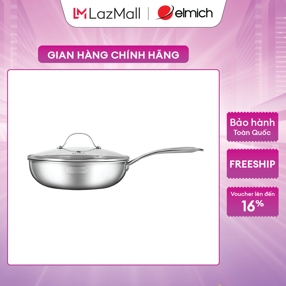 Chảo xào inox cao cấp 3 lớp đáy liền Elmich Trimax EL-3796 size 26cm