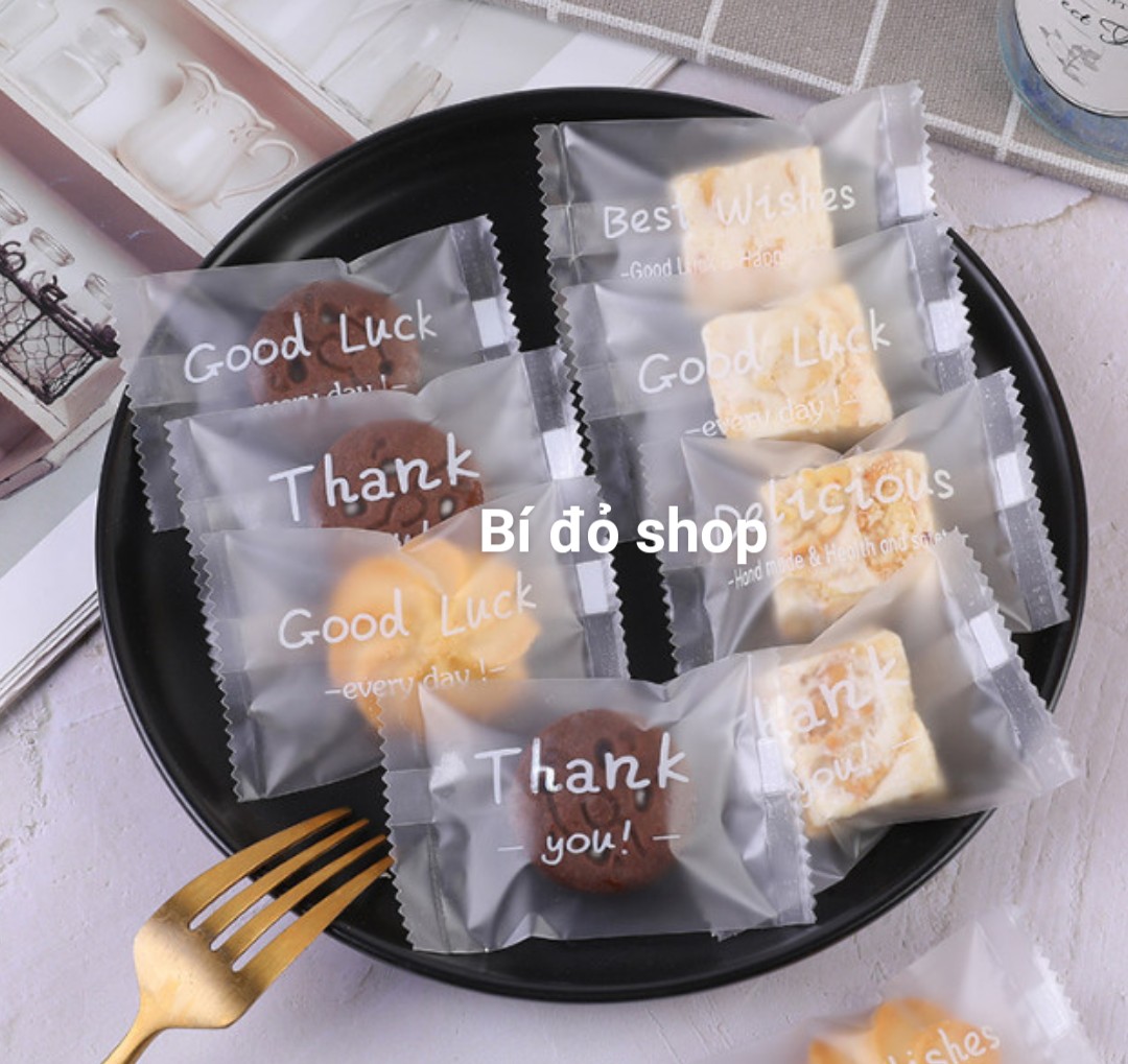 Set 100 túi bánh QUY Túi đựng bánh quy túi đựng bánh qui cookies biscuits hàn miệng CHỮ TRẮNG TRONG MỜ 7 * 10 cm