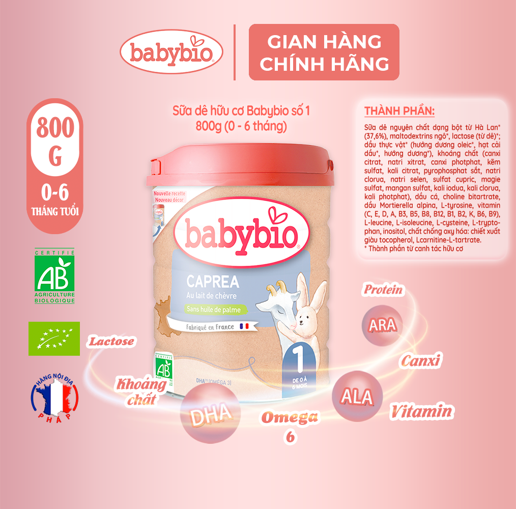 Sữa dê hữu cơ Babybio số 1 800g (0 - 6 tháng)