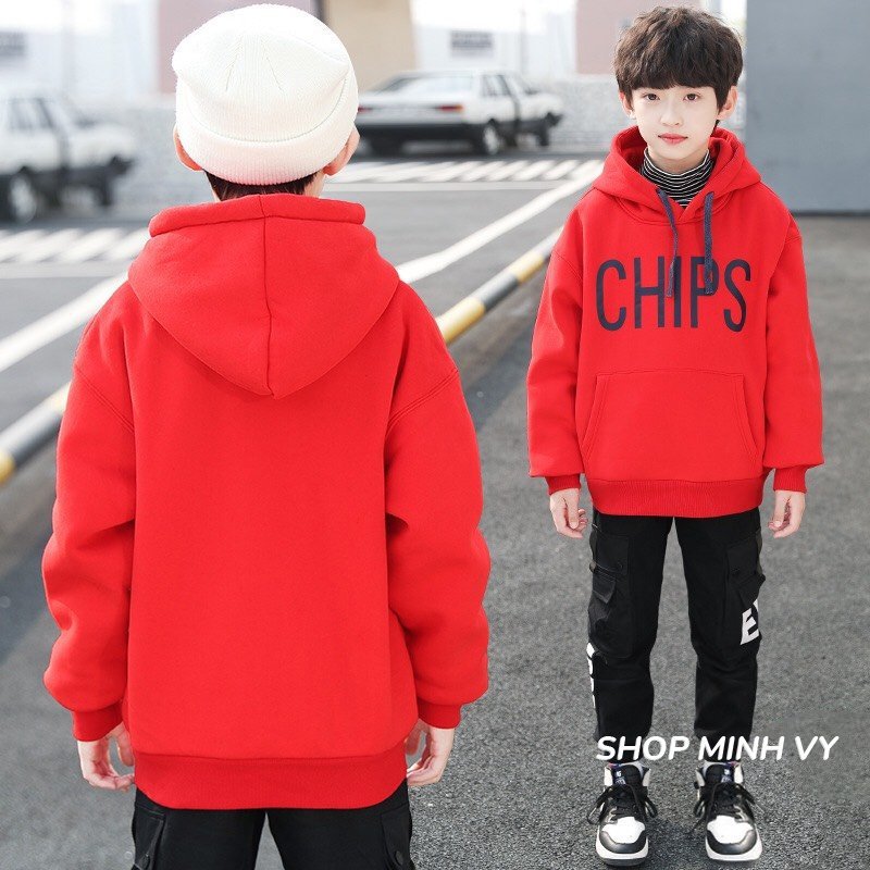 Áo Hoodie nỉ lót lông cho bé 12- 45kg - CHIPS