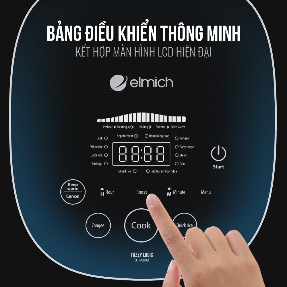 Nồi cơm điện tử Elmich RCE-1789   (Dung Tích 1,2L - Công Suất 500W - Mầu Đen)
