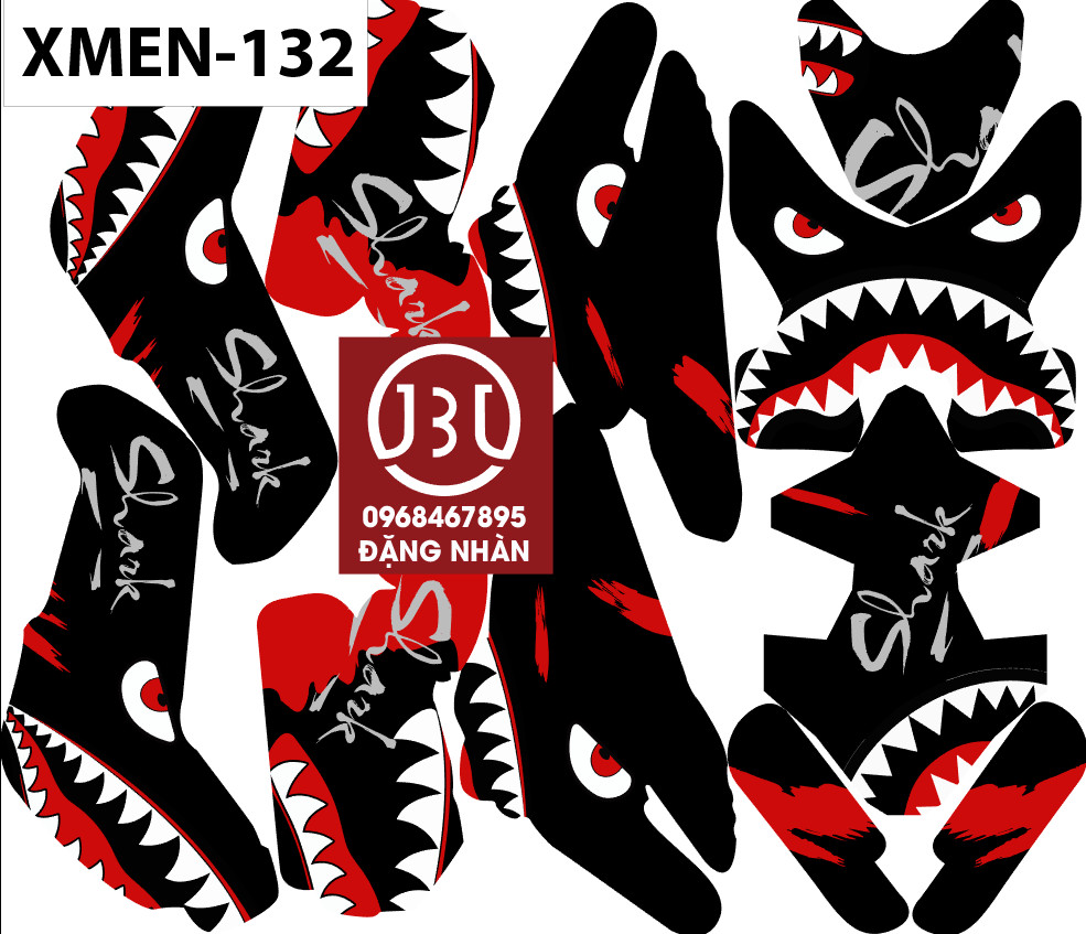 Tem trùm xe  điện xmen 132-cá mập đen đỏ