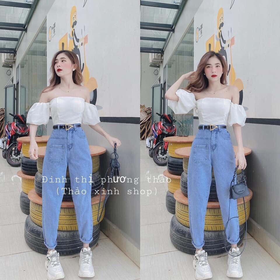 [HCM]QUẦN BAGGY JEAN NỮ MÀU XANH TRƠN PHỐI TÚI TRƯỚC CỰC XINH LƯNG CAO FORM CHUẨN CHẤT BÒ CAO CẤP THỜI TRANG HOT THỎ TÂY SHOP94 BG006