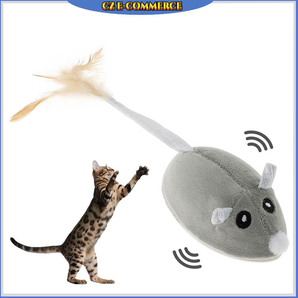 Simulation Wireless Mouse Electric Flocking Tricky Cat and Puppy Interactive Fun Toy Cat Interactive Mouse Toy Automatic Electric Mouse Teaser Toy Kitten Feather _UK