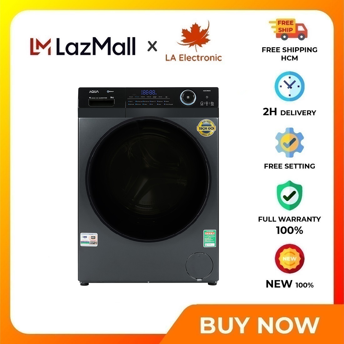 Aqua Inverter 9 kg washing machine AQD-D902G- Free shipping HCM