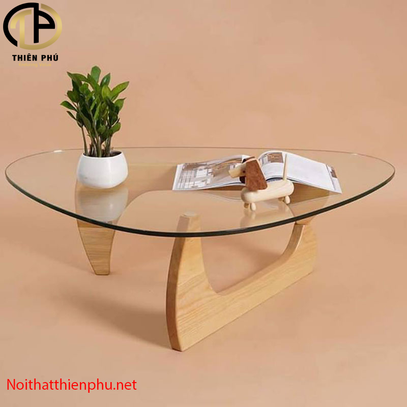Bàn trà sofa chân gỗ Noguchi mặt kính