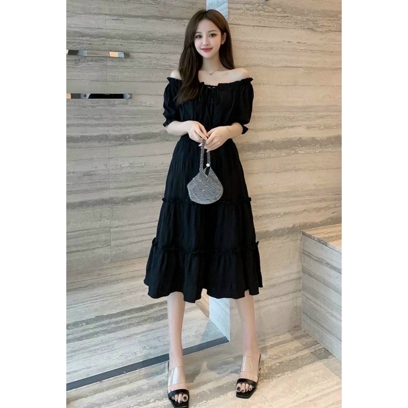 Đầm tầng trễ vai 2 màu