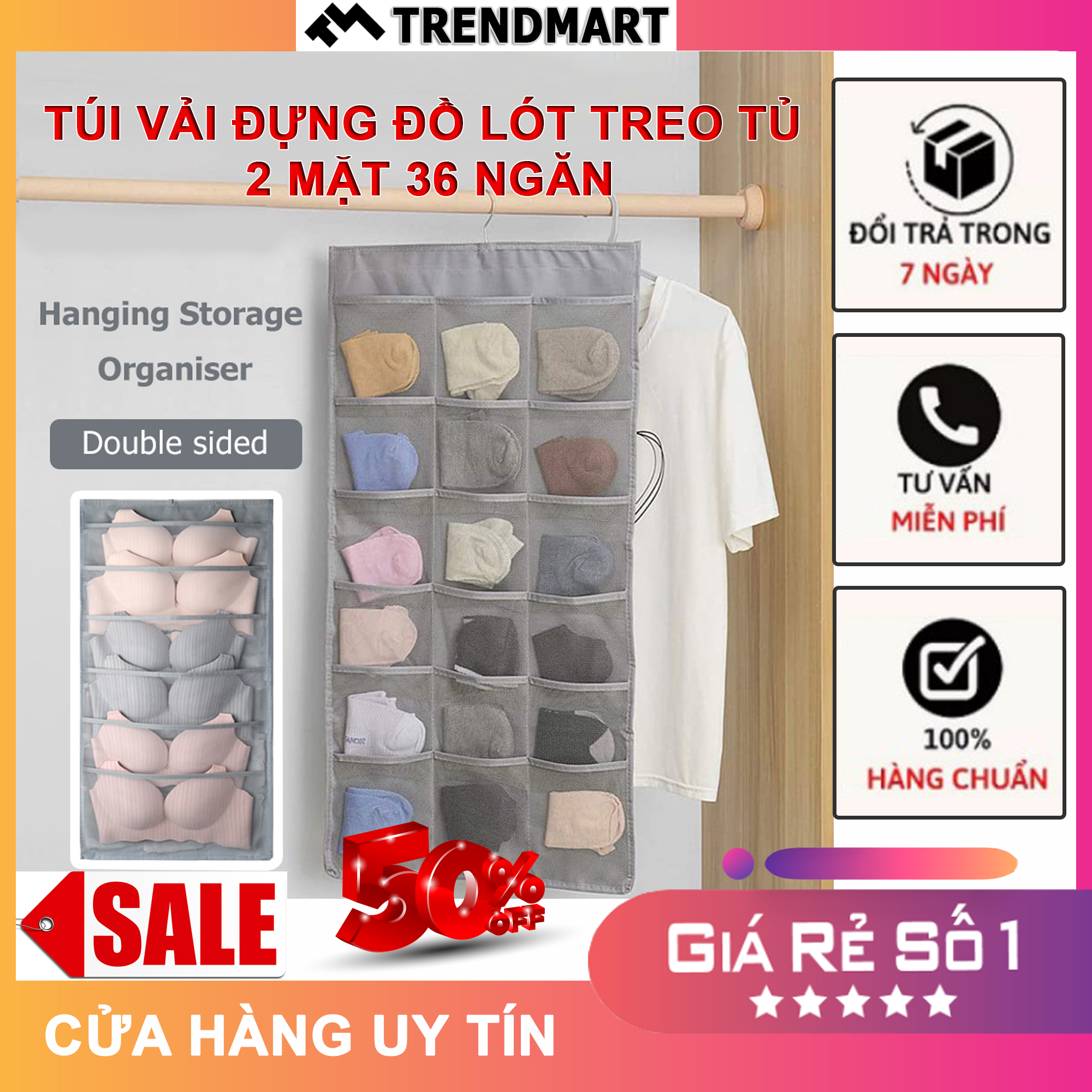 [Giá Sỉ] Túi Vải Đựng Đồ Treo Tủ Đa Năng TremdMart