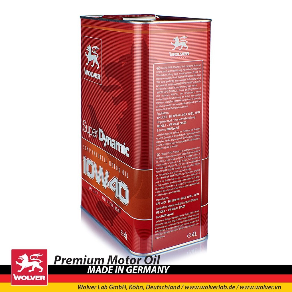Nhớt động cơ Ô TÔ cao cấp Wolver Super Dynamic 10W40 4L SL/CF (ĐẠI LÝ Chính Hãng Wolver)