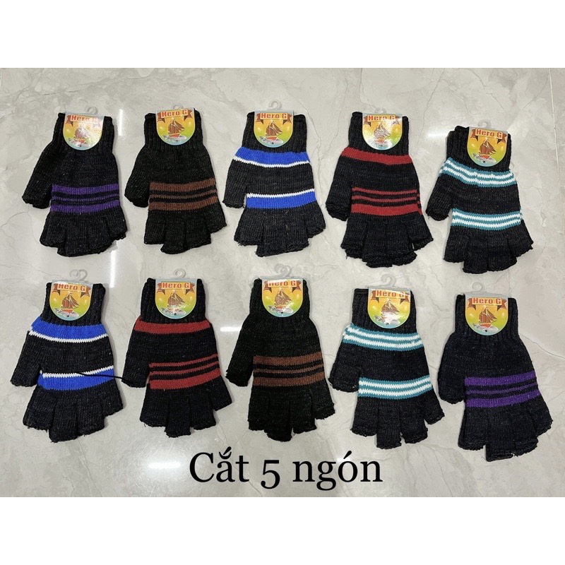 1 đôi bao tay len nam cắt ngón, găng tay len nam không cắt