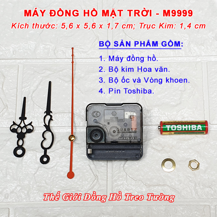Máy Đồng Hồ Mặt trời M9999 Taiwan Tặng Pin AA Vỏ Nhôm và Bộ Kim Hoa Văn