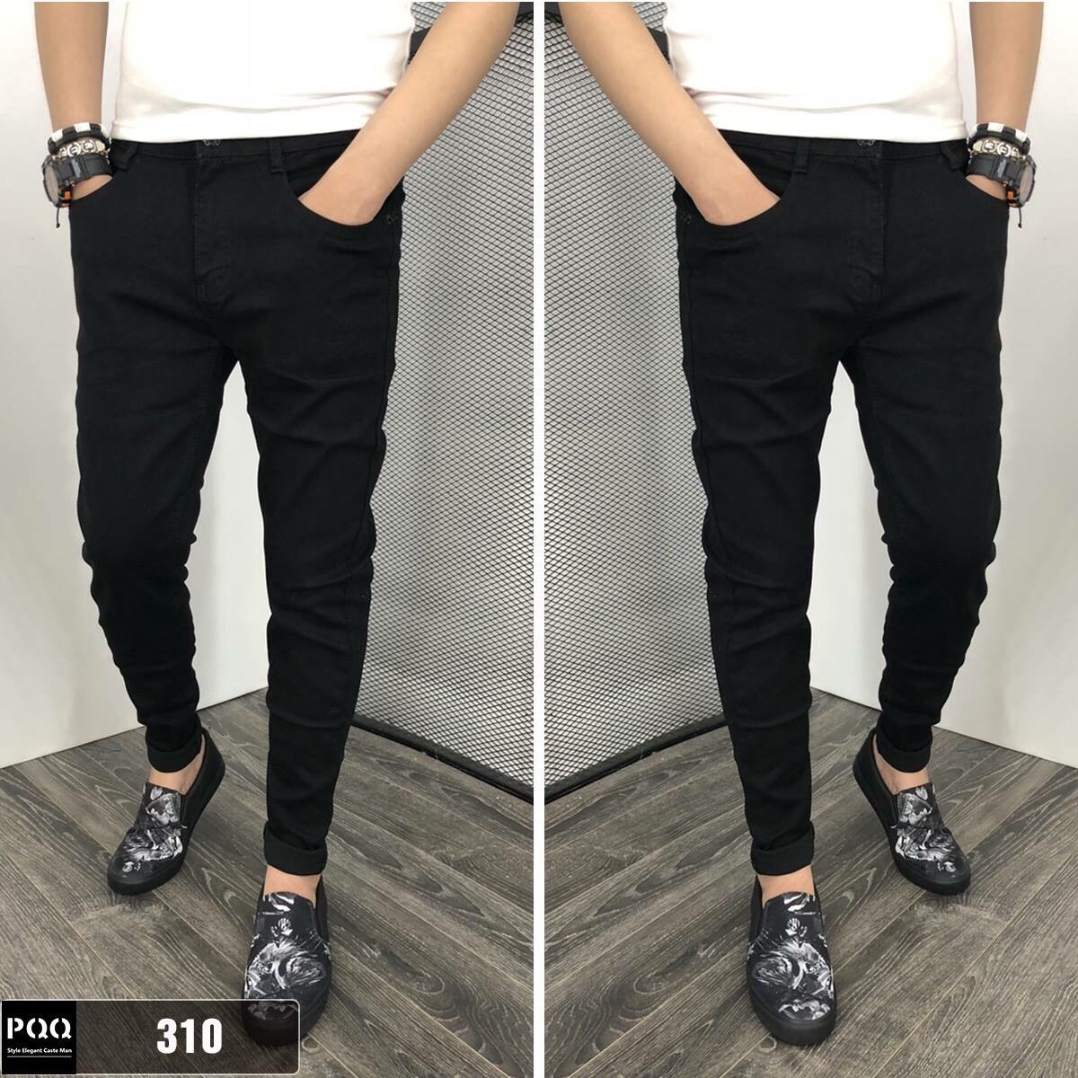 Quần jean nam màu đen trơn co giãn bốn chiều cao cấp đơn giản VNXK 310