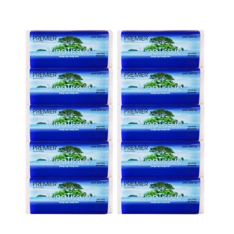 Combo 10 gói khăn giấy rút Vina Tissue 280 tờ 2 lớp