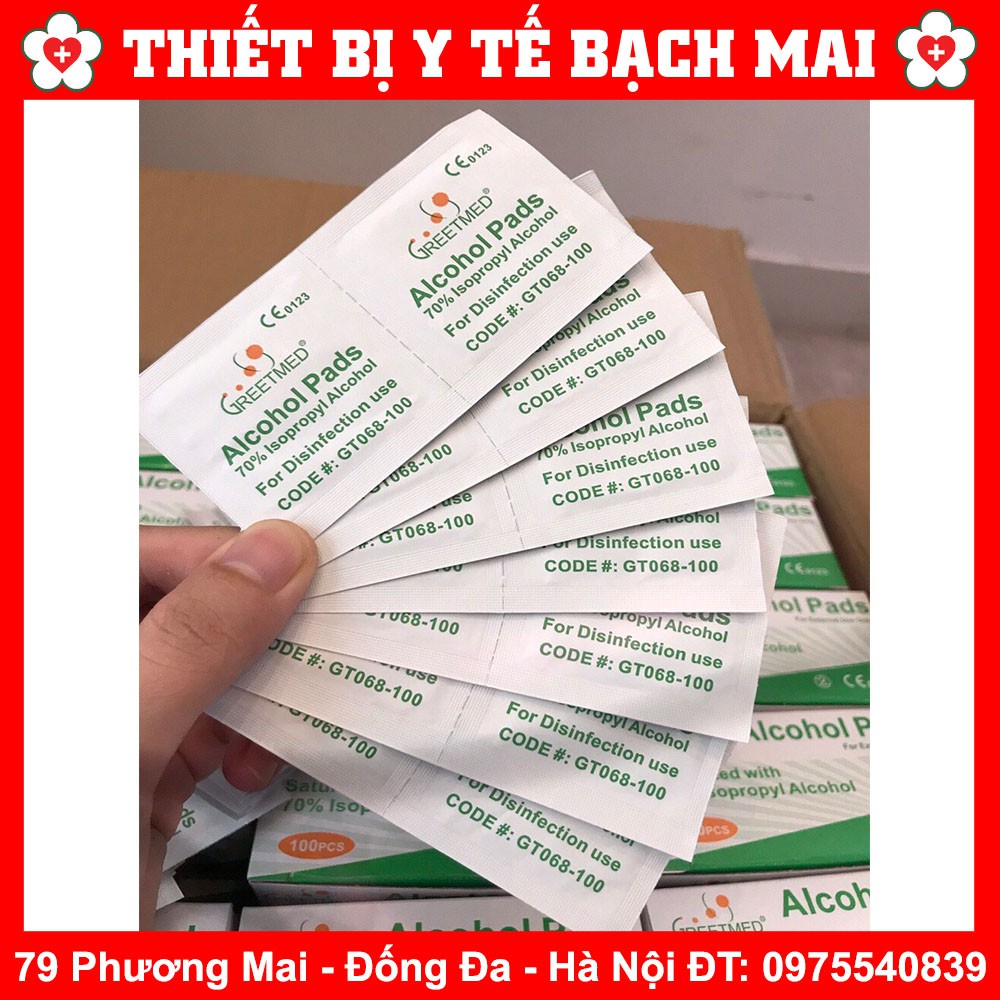 Gạc tẩm cồn greetmed hộp 100 miếng