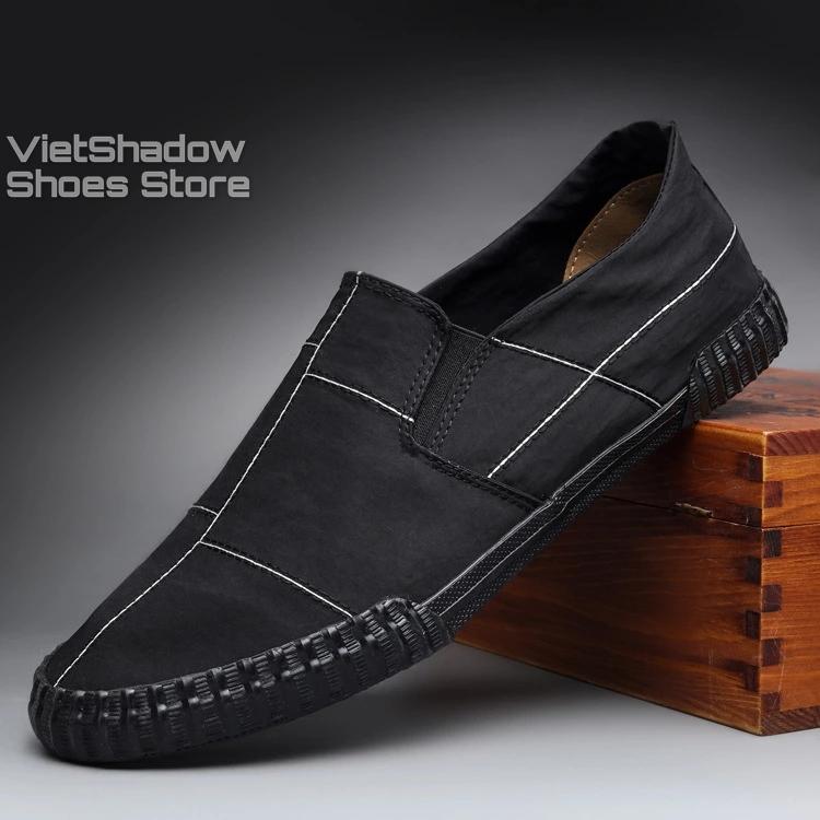 Slip on nam - Giày lười vải nam cao cấp BAODA - Vải polyester 4 màu (đen full), (đen trắng), (xám) và (khaki) - Mã 9070