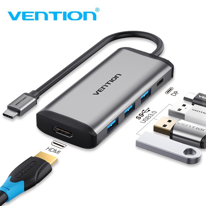 Bảng giá Thiết bị kết nối đa cổng Vention chuyển đổi USB Type C sang 4K HDMI 5 trong 1 cổng sạc PD USB 3.0 Phong Vũ