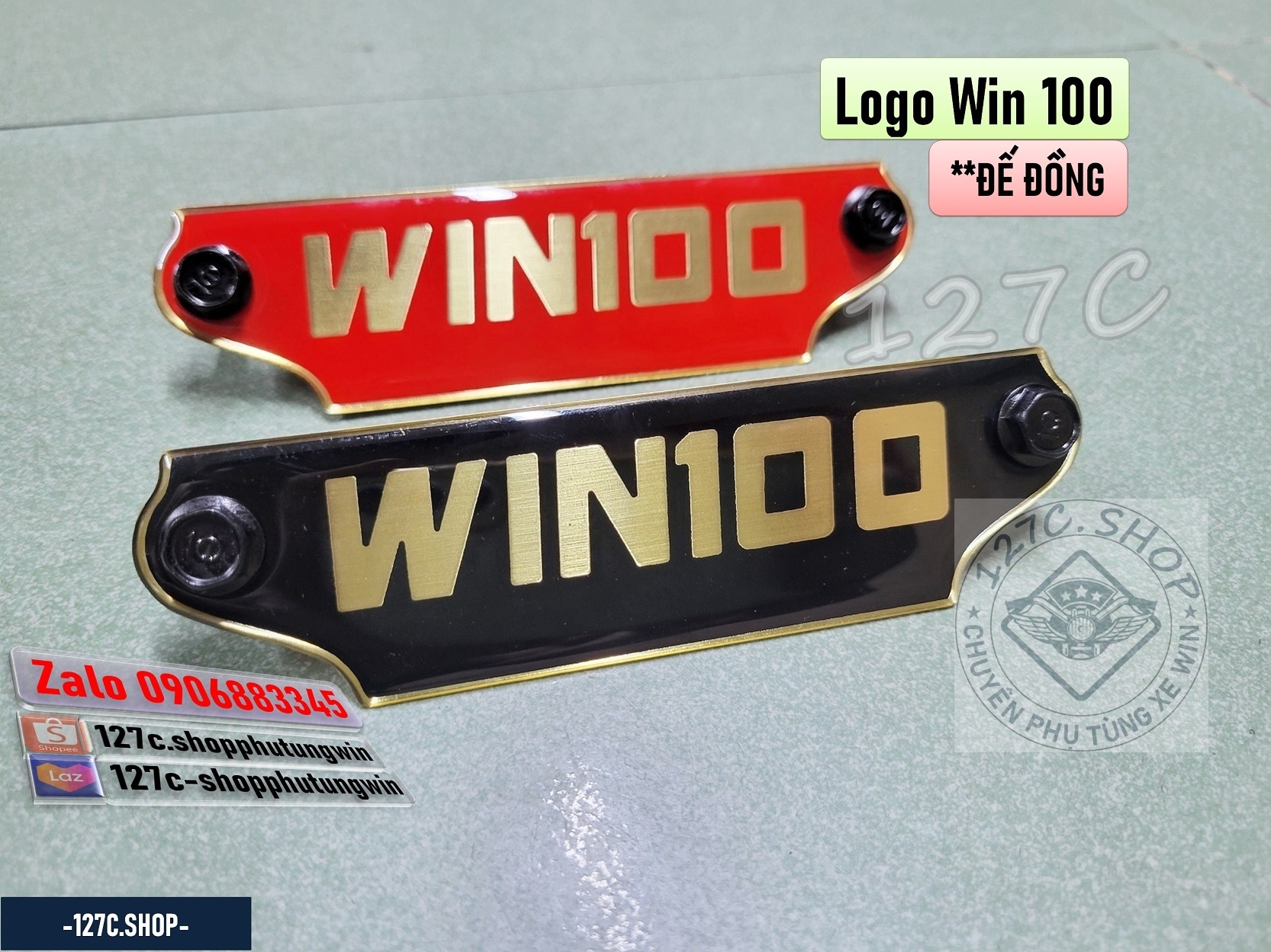 [HCM] Logo (Mác) chữ Win 100 ĐẾ ĐỒNG (Đen-Vàng đồng/ Đỏ-Vàng đồng)