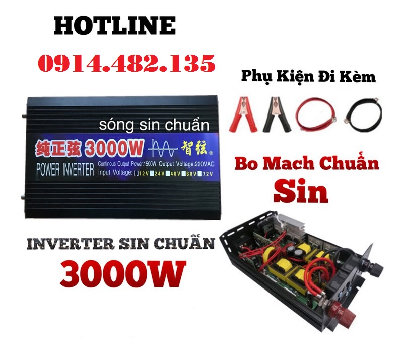 Bộ chuyển đổi điện sin chuẩn 3000w 12v sang 220v Led hiển thị