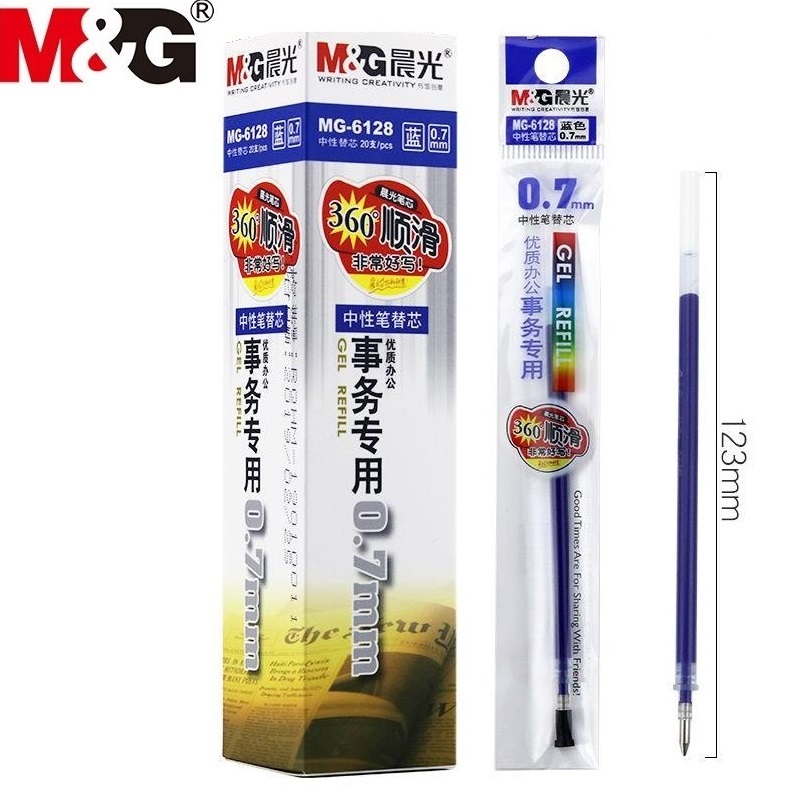 Hộp 20 ruột bút nước 0.7mm M&G - 6128 / Ngòi thay cho bút ký và bút nước đậy nắp chuyên luyện tiếng Trung