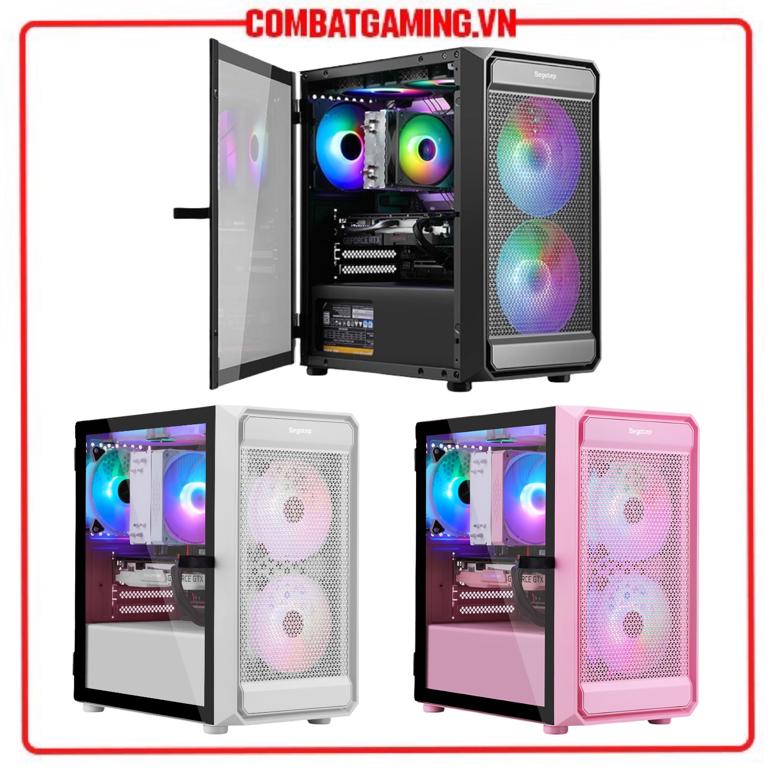 Case Segotep Artist 2F Black/White/Pink (Sẵn 2 Fan RGB)
