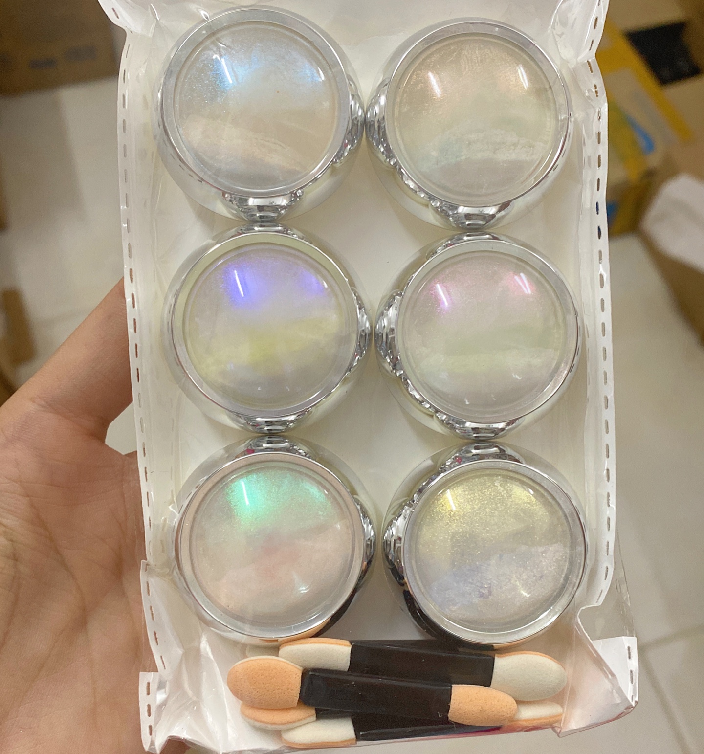 Set tráng gương ngọc trai 6 hũ, ánh 6 màu khác nhau - sugar nails