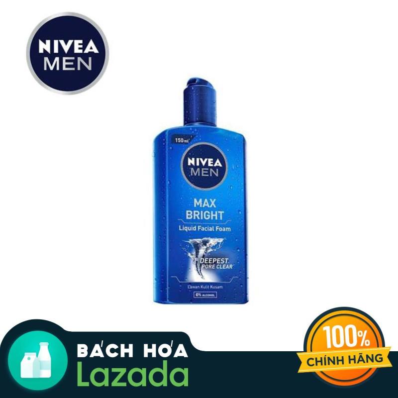 [Siêu thị Lazada] Gel rửa mặt NIVEA MEN Max Bright 150ml, Hiệu quả sáng da rõ rệt, Mang lại cảm giác sạch da và sảng khoái kéo dài giá rẻ
