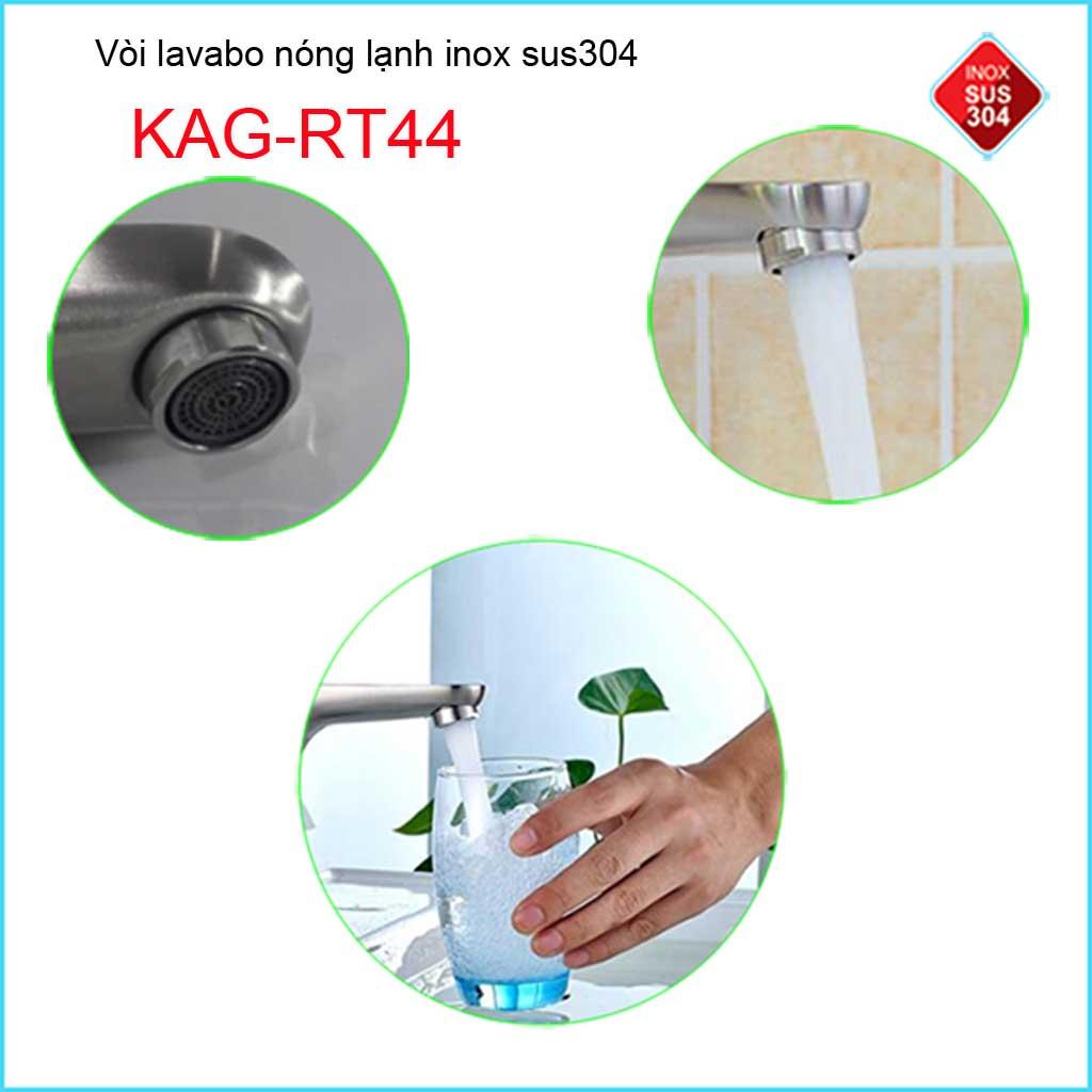Vòi lavabo inox 304, vòi chậu rửa lavabo nóng lạnh KAG-RT44