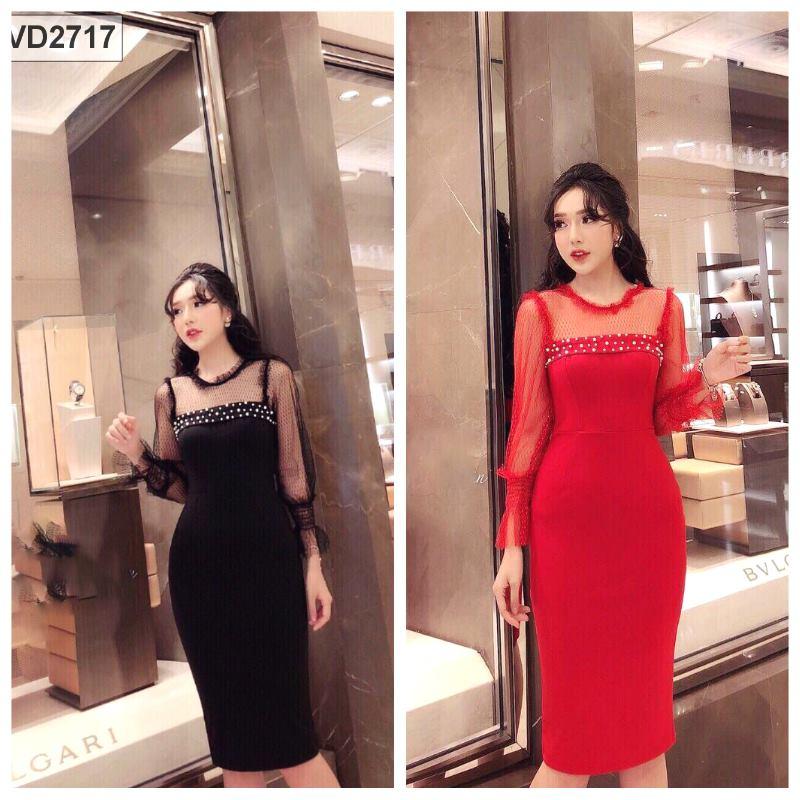 ĐẦM BODY PHỐI LƯỚI ĐÓNG NGỌC TRAI