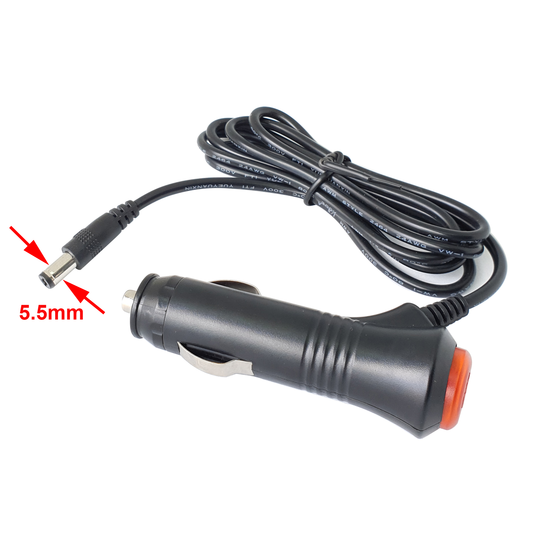 Tẩu Cấp nguồn cho camera, cấp nguồn cho màn hình taplo ô tô, chân tròn 5.5x2.1mm, có cầu chì, có công tắc, dây dài 1.4m