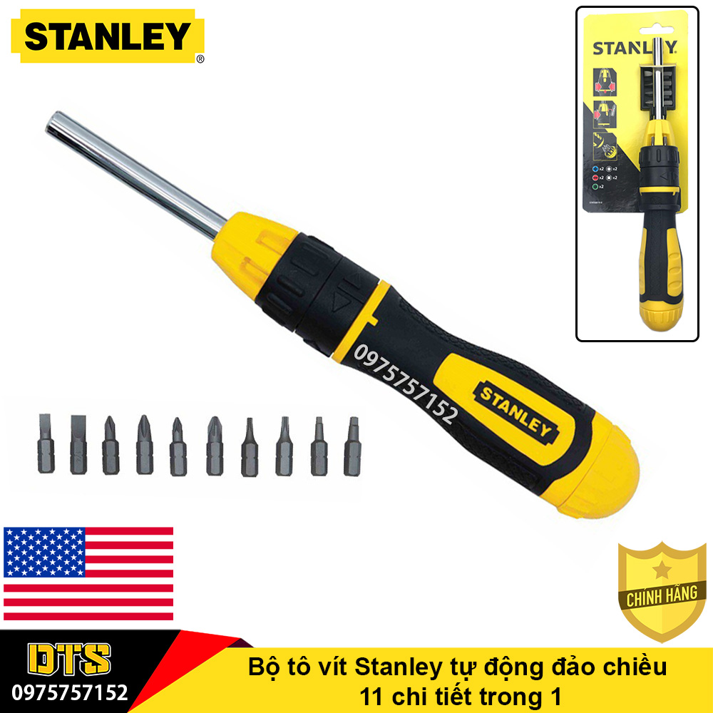 Bộ tô vít đa năng Stanley tự động đảo chiều 11 chi tiết trong 1 cao cấp
