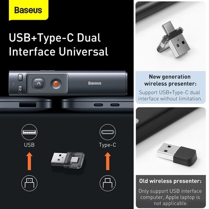 Bút Laser trình chiếu Baseus ACFYB Orange Dot Wireless Presenter cho Laptop/ Macbook (Hàng chính hãng)