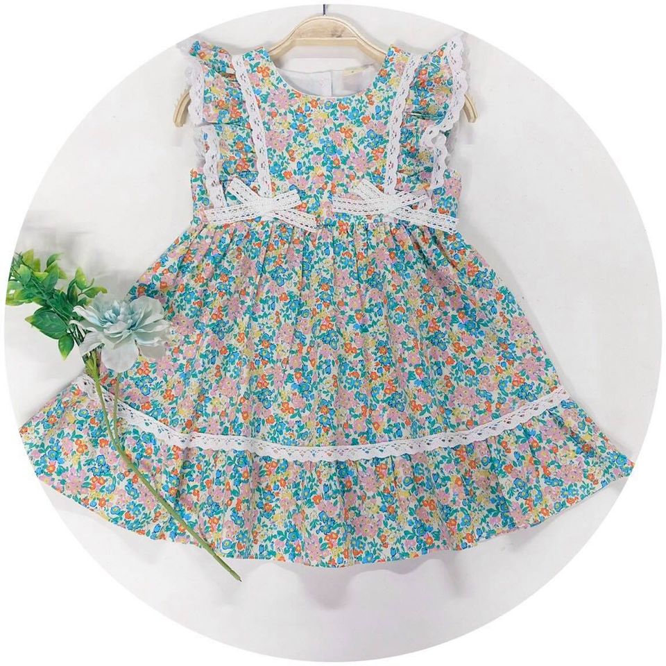 [SIZE NHÍ] ĐẦM BÔNG PHỐI  REN ĐÍNH NƠ 2 BÊN