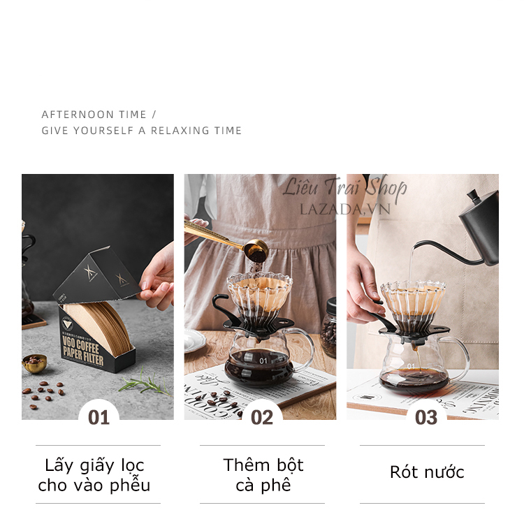 Bộ pha cafe giấy lọc pour over V60 thuỷ tinh drip brew