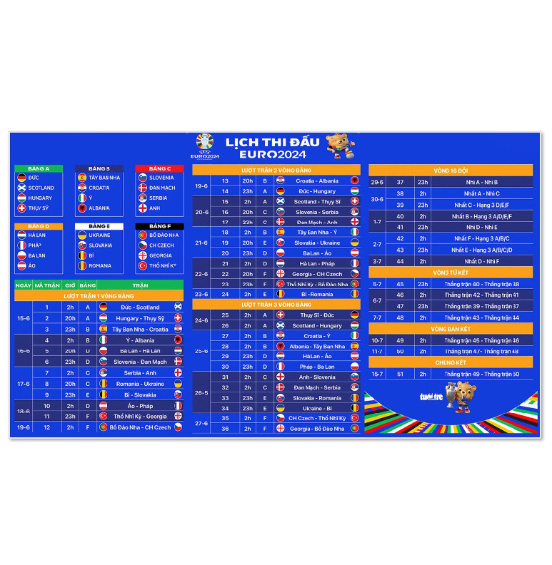 Decal Lịch Euro 2024 chất lượng cao dán tường khổ lớn dán quán cà phê