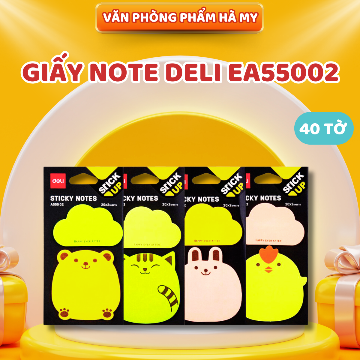 (Xấp 40 Tờ) Giấy note, giấy ghi chú hình học sinh Deli EA55002
