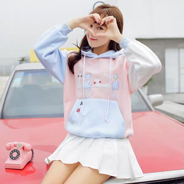 [HCM]ÁO KHOÁC HOODIES IN FOR MÈO DỄ THƯƠNG .CHẤT VẢI MỀM MỊN ĐẸP BL