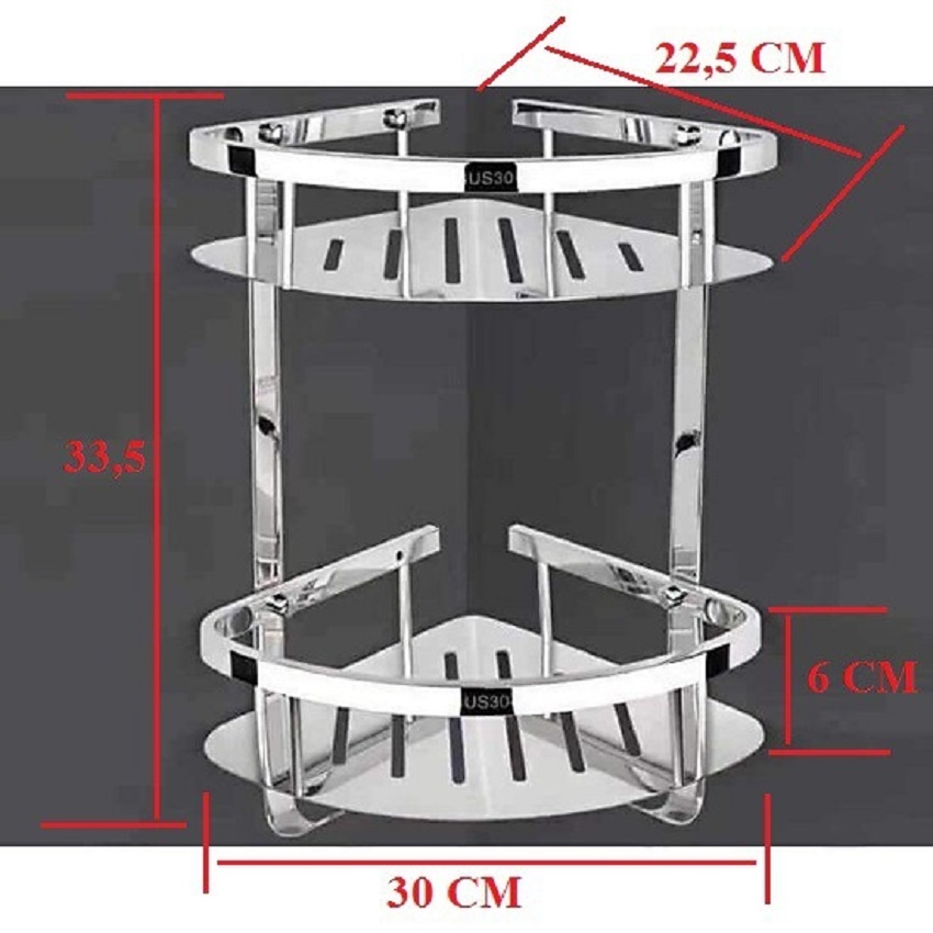Kệ góc nhà tắm, giá để đồ nhà tắm INOX 304 cao cấp - có thêm móc treo
