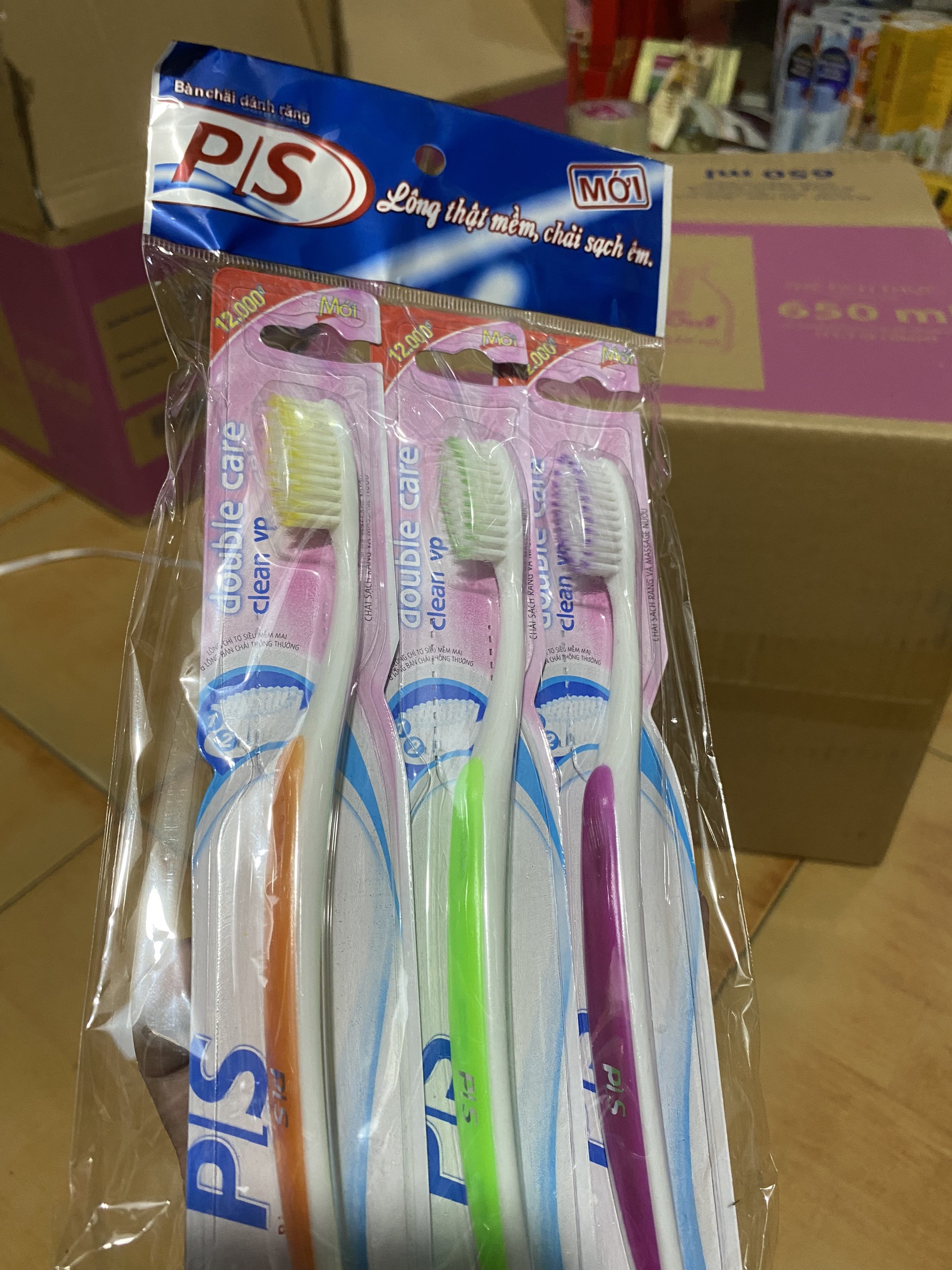 Set 3 bàn chải đánh răng PS lông tơ mềm mại - 3 cây (1 vỉ 3 cây)