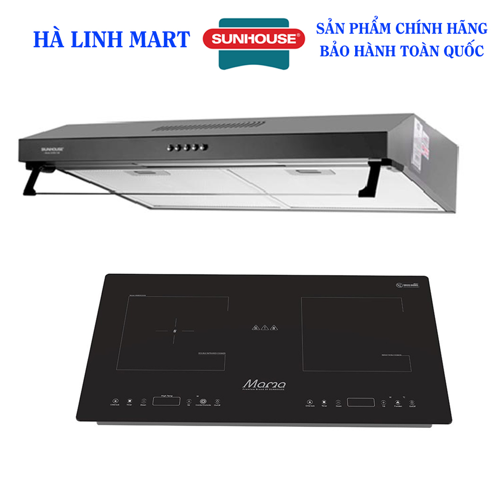 Combo bếp đôi điện từ hồng ngoại sunhouse mmb9100vn + máy hút mùi sunhouse shb6118b