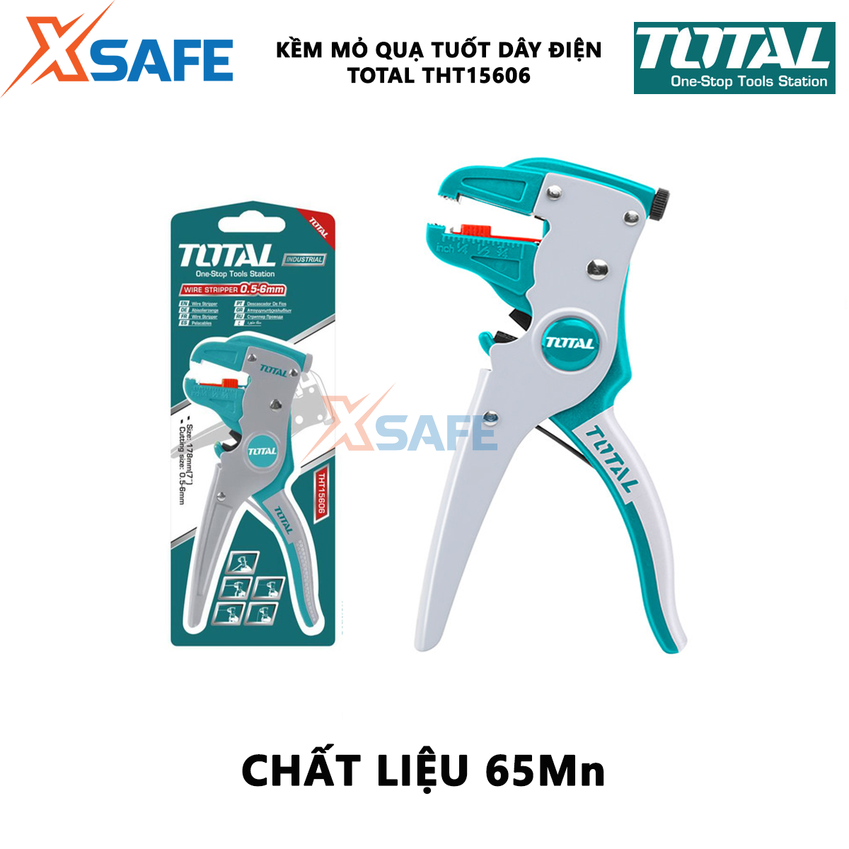 Kìm mỏ quạ tuốt dây điện cos đa năng cao cấp TOTAL THT15606 cắt tuốt dây điện cáp mạng nối điện tử đường kính 05-6mm