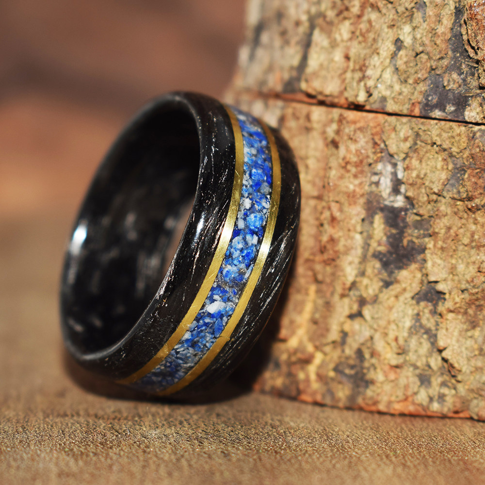 nhẫn forget carbon nguyên khối cẩn đá lapis lazuli