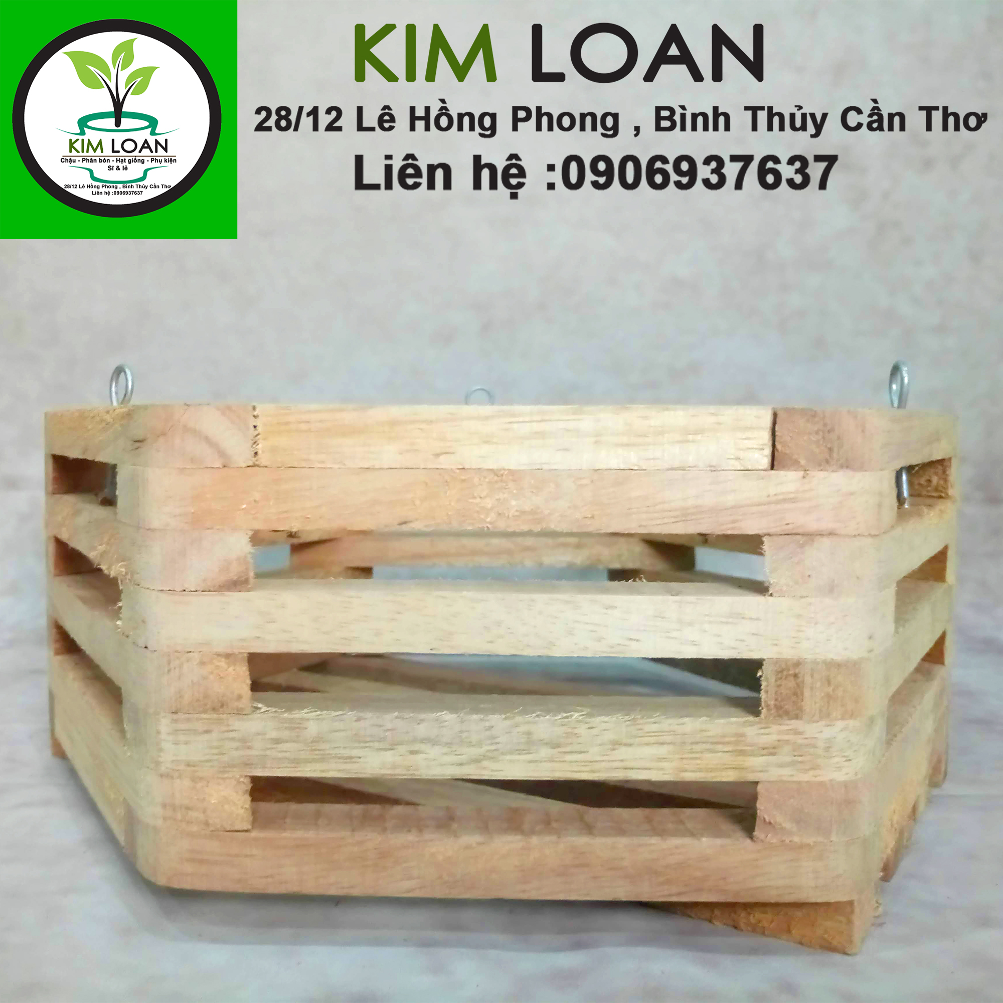 Chậu lan gỗ lục giác 32x13cm