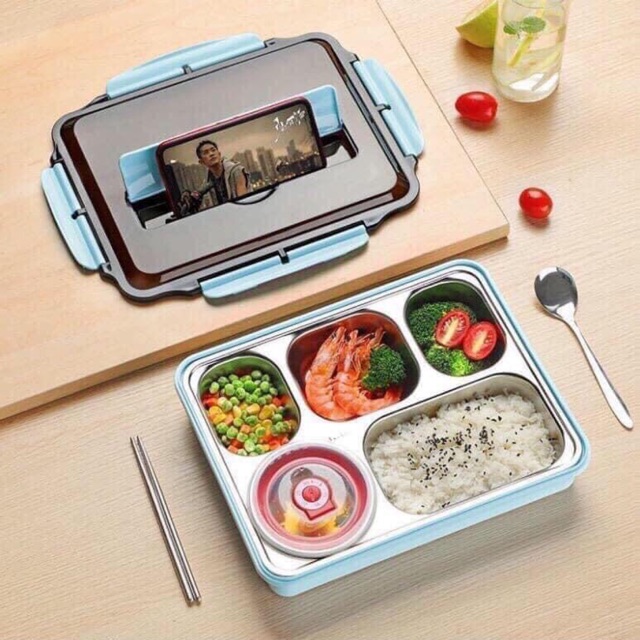 Hộp Đựng Cơm Trưa Chia Ngăn Tiện Lợi Bằng Inox 304Bộ khay đựng cơm giữ nhiệt 5 ngăn Chất liệu khay: inox 304 Hộp &nắp đâỵ ( 24H )