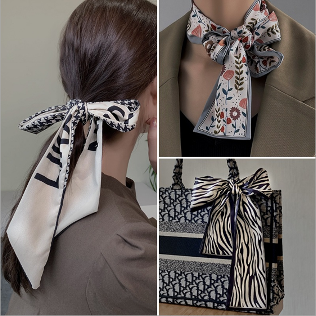 Khăn buộc tóc Dây cột tóc hình nơ vải satin Vintage