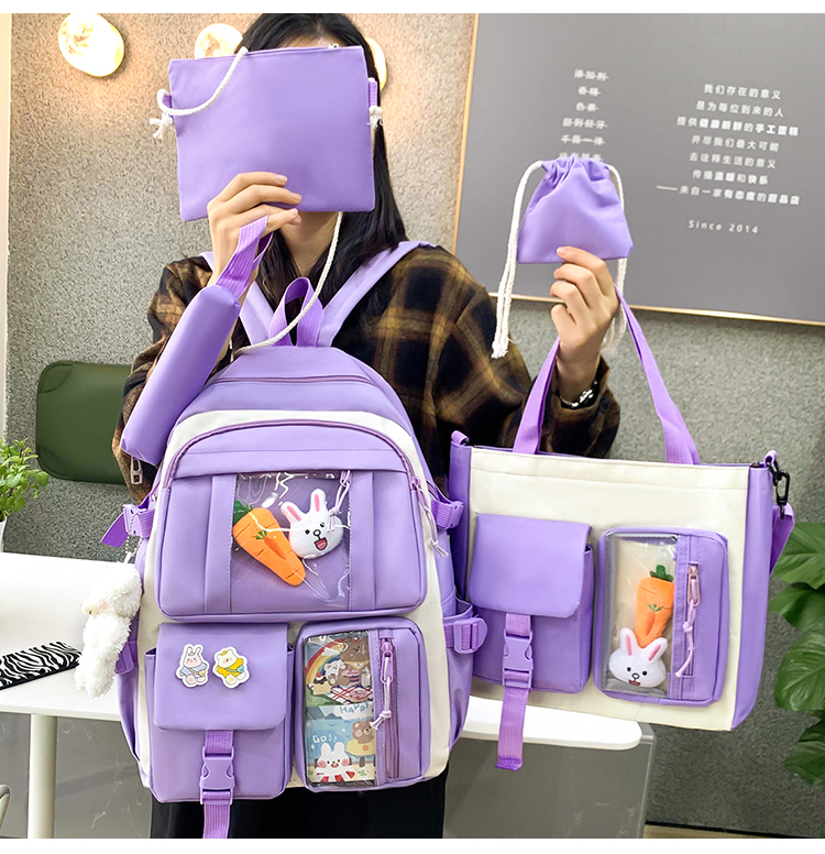 Balo 4 món Ulzzang thời trang nữ, balo combo 4 món Balo học sinh, sinh viên Ulzzang Hàn Quốc phối