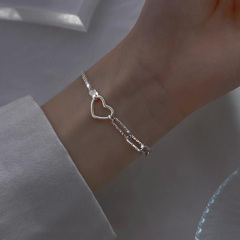 Lắc tay bạc nữ S925 - Vòng tay nữ bạc Ý Save Heart dễ thương, thanh lịch Vườn Trang Sức VTS VT00174