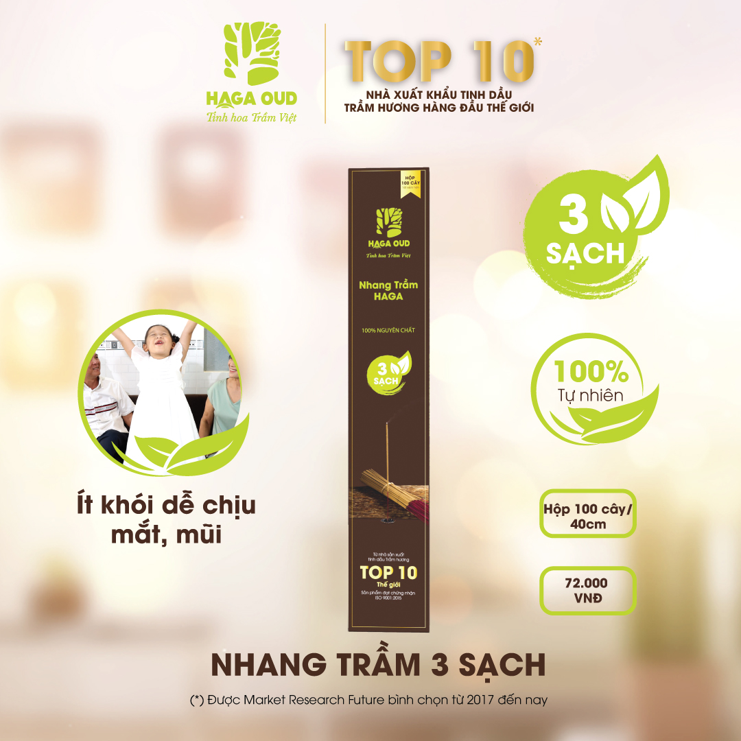 Nhang Trầm HAGA 40cm 3 sạch 100 cây